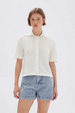 Assembly Label - Enid Short Sleeve Knit Shirt, Cream