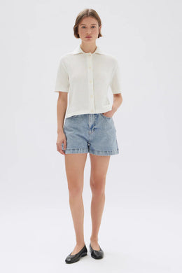 Assembly Label - Enid Short Sleeve Knit Shirt, Cream