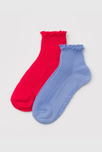 Baggu - Lettuce Edge Sock Set of 2, Light Blue / Red