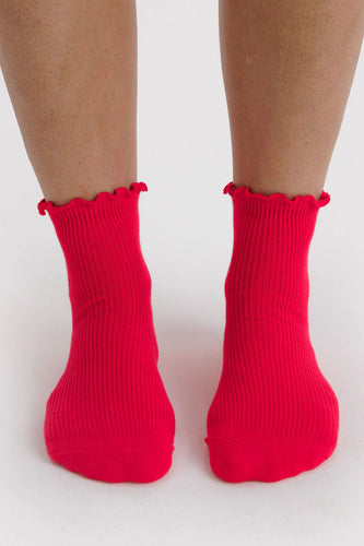 Baggu - Lettuce Edge Sock Set of 2, Light Blue / Red