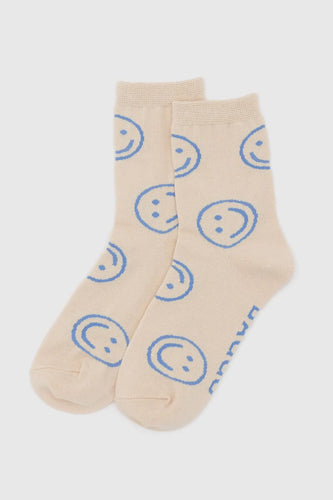 Baggu - Crew Sock, Ecru Periwinkle Happy