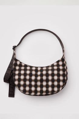 Baggu - Medium Nylon Crescent Bag, Blurred Gingham Brown