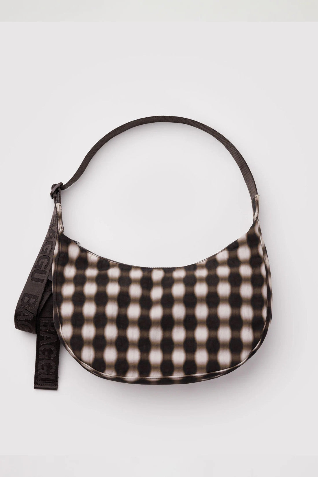 Baggu - Medium Nylon Crescent Bag, Blurred Gingham Brown