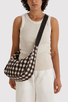 Baggu - Medium Nylon Crescent Bag, Blurred Gingham Brown