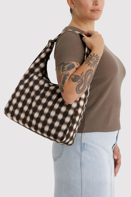 Baggu - Nylon Shoulder Bag, Blurred Gingham Brown