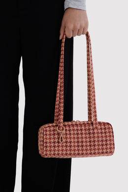 Baggu - Small Nylon Bowler Bag, Tan Houndstooth