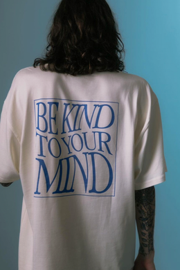 Everyday Solitude - Be Kind To Your Mind Tee, Off White/Blue