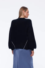 Blak - Viola Sweater, Black/White Stitch
