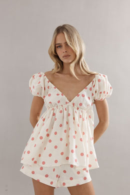 Caitlin Crisp - Isla Blouse, Pink Spot Linen