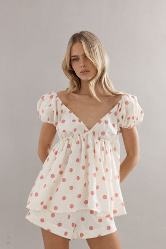 Caitlin Crisp - Isla Blouse, Pink Spot Linen