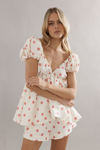 Caitlin Crisp - Isla Blouse, Pink Spot Linen