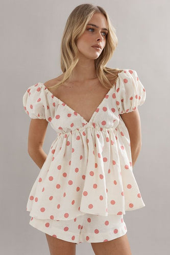 Caitlin Crisp - Juno Short, Pink Spot Linen