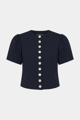 Ruby - Carolyn Short Sleeve Blazer, Navy Pinstripe
