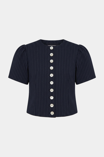 Ruby - Carolyn Short Sleeve Blazer, Navy Pinstripe