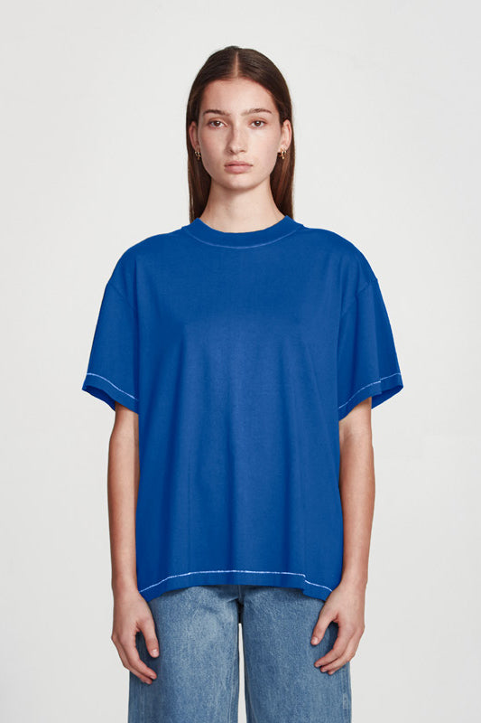 Commoners - Womens Boy Tee, Cobalt w White Stitch