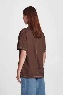 Commoners - Womens Boy Tee, Cocoa w White Stitch