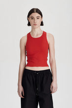 Commoners - Fine Rib Racer Back Tank,  Red/ Cocoa Stripe