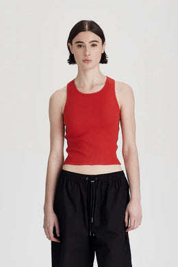 Commoners - Fine Rib Racer Back Tank,  Red/ Cocoa Stripe