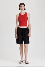 Commoners - Fine Rib Racer Back Tank,  Red/ Cocoa Stripe