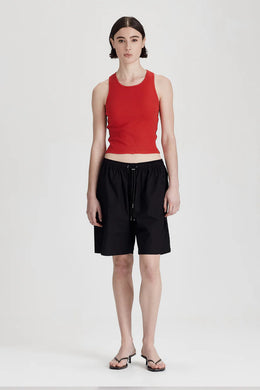 Commoners - Fine Rib Racer Back Tank,  Red/ Cocoa Stripe