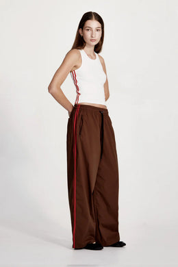 Commoners - Fine Rib Racer Back Tank, White/Red Stripe