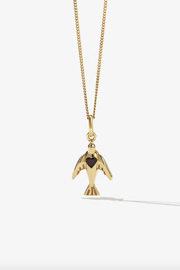 Meadowlark - Dove Heart Charm Necklace, Gold Plated