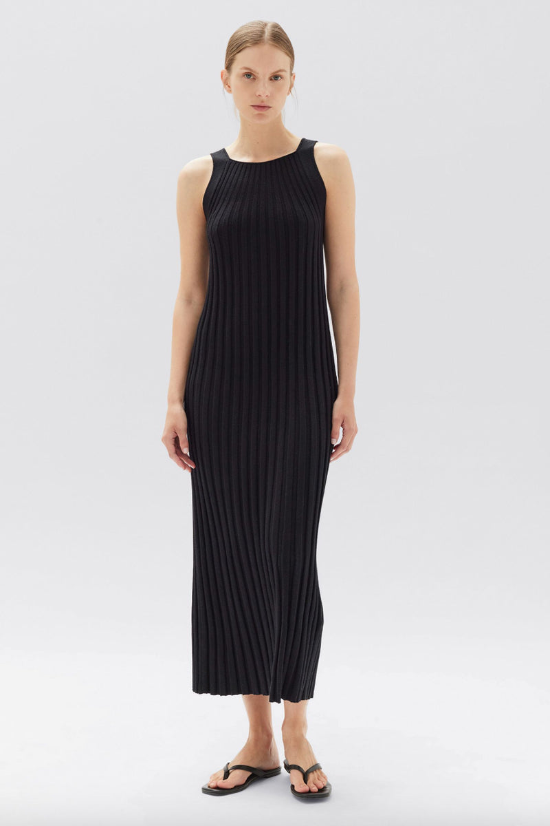 Assembly Label - Samantha Knit Silk Blend Midi Dress, Black
