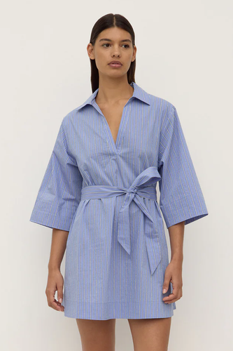 Assembly Label - Erina Stripe Mini Shirt Dress, Blue / White Stripe