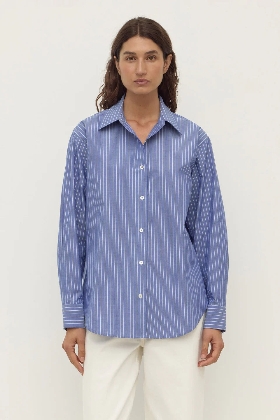 Assembly Label - Anais Stripe Long Sleeve Shirt, Blue/White Stripe