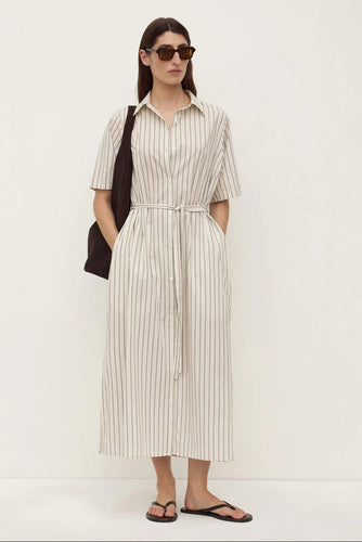 Assembly Label - Ria Striped Midi Shirt Dress, Cream/ Smoke