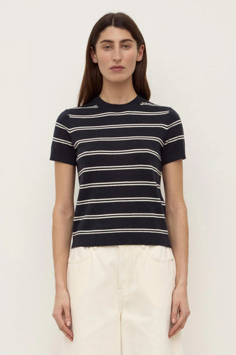 Assembly Label - Allison Stripe Cotton Cashmere Tee, True Navy/ Cream