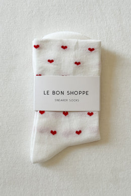 Le Bon Shoppe - Sneaker Socks, Hearts White/Red
