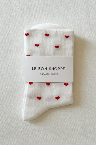 Le Bon Shoppe - Sneaker Socks, Hearts White/Red