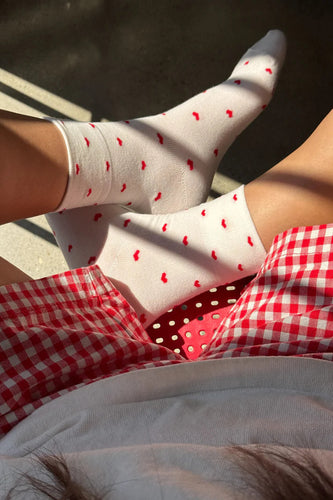 Le Bon Shoppe - Sneaker Socks, Hearts White/Red