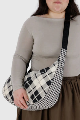 Baggu - Large Nylon Crescent Bag, Mixed Plaid
