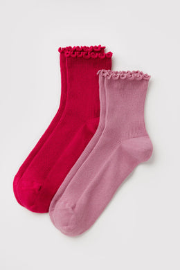 Baggu - Lettuce Edge Sock Set of 2, Wild Plum & Cherry