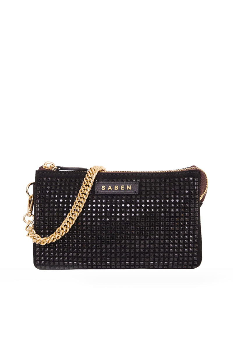 Saben - Lily Mini Bag in Black Crystal/ Gold Curb Chain