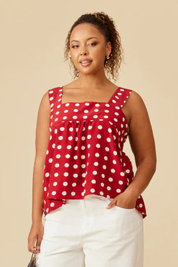 Ruby - Margie Tie Back Top, Garnet Polka Dot