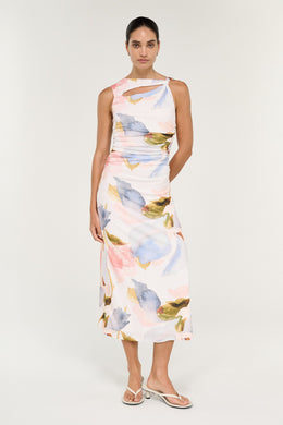 Staple The Label - Valea Mesh Midi Dress, Pastel Floral Watercolour