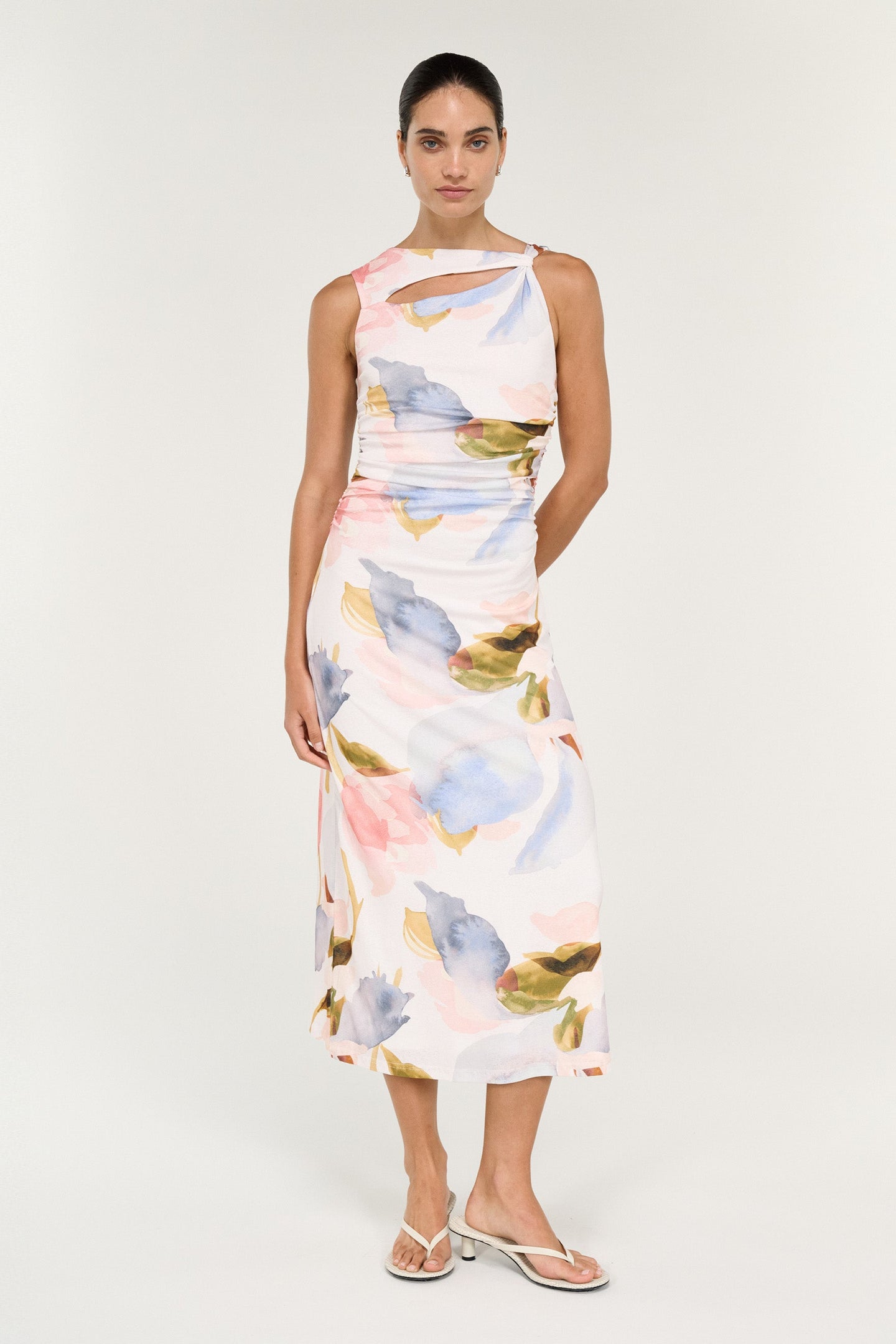 Staple The Label - Valea Mesh Midi Dress, Pastel Floral Watercolour