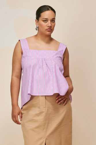 Ruby - Margie Tie Top, Pink Stripe