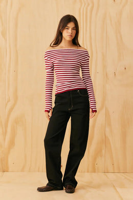 Ruby - Emma Knit Longsleeve, Burgundy Pink Stripe