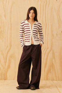 Ruby - Esme Polo Shirt, White Burgundy Stripe