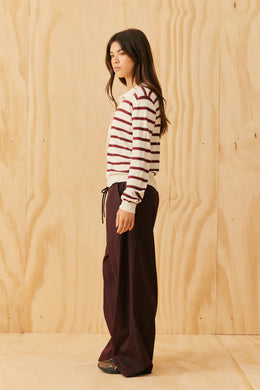 Ruby - Esme Polo Shirt, White Burgundy Stripe