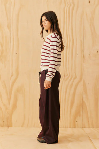 Ruby - Esme Polo Shirt, White Burgundy Stripe