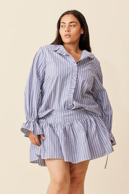 Ruby - Sandler Ruffle Shirt, Navy Stripe