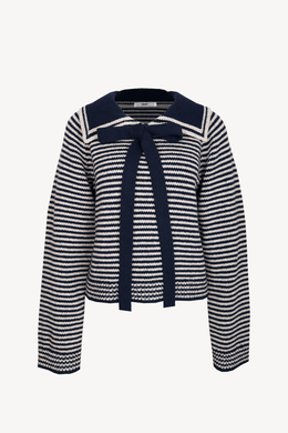Ruby - Swann Sweater, Navy Grey Stripe