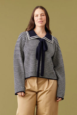 Ruby - Swann Sweater, Navy Grey Stripe
