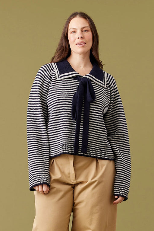 Ruby - Swann Sweater, Navy Grey Stripe