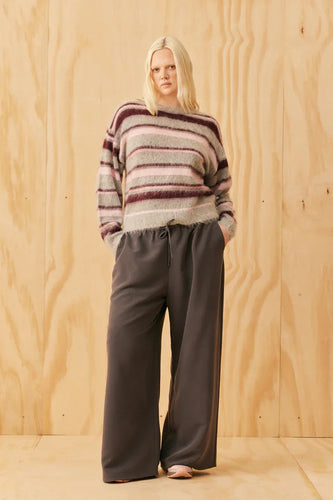 Ruby - Velma Sweater, Grey Marle Pink Stripe